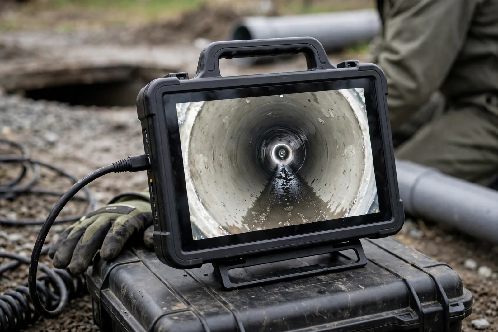 Second camera pass showing the scoured clean pipe interior