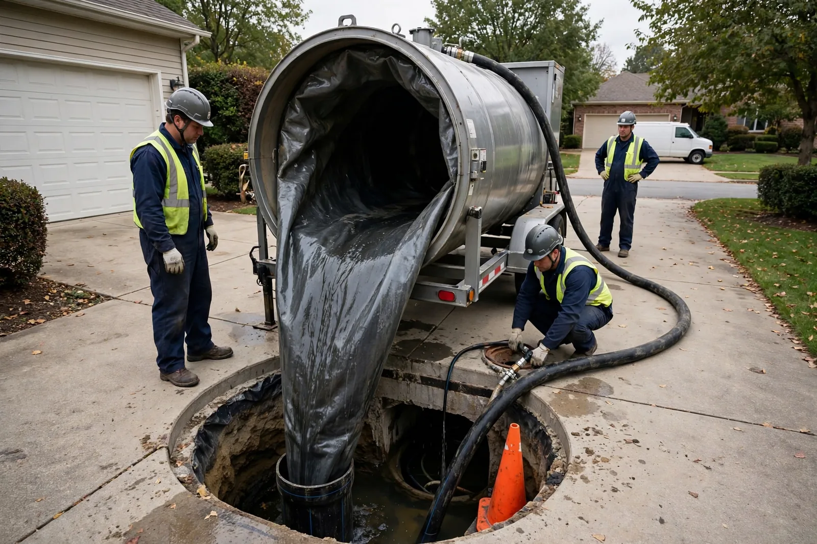 Liner being inverted into the pipe from a driveway drum unit